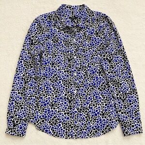 Hobbs London Abstract Floral Blouse White Blue Navy UK 8